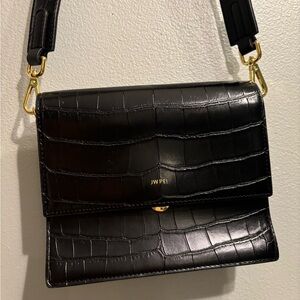 small Flap Crossbody Bag - Croc Black